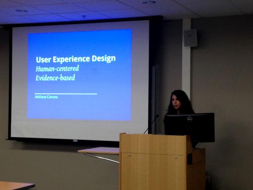 Adriana Corona presenting about UX Design